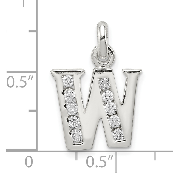 Sterling Silver White CZ Letter W Initial Pendant - Picture 4 of 4